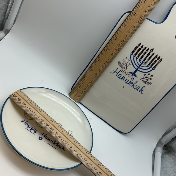 Happy Hanukkah Ceramic Pottery Set: Cheese Board, Cheese Knife, & Round Plate - Picture 10 of 12